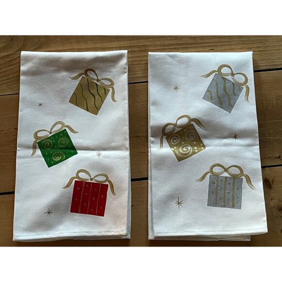 NWT! 2 Vintage Hand Painted Christmas Linen towel. Presents. J. Charles-Alpert - Picture 1 of 5